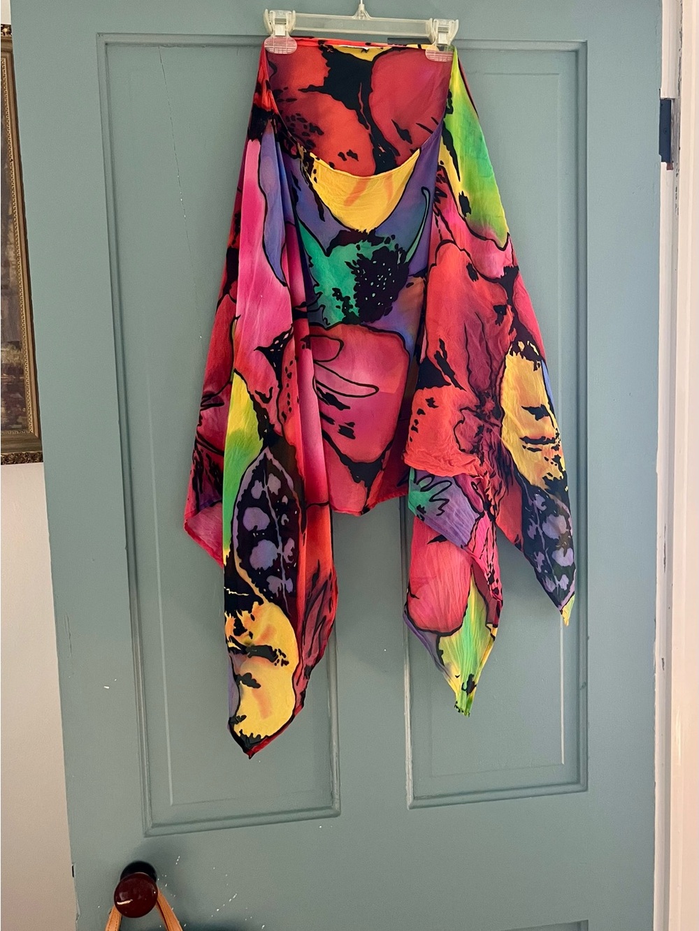 Vibrant Floral Multicolor Sheer Shawl or Cover Up